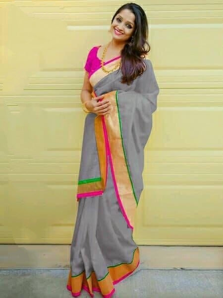 Wondrous Grey Chanderi Silk Plain Saree for Party Wear