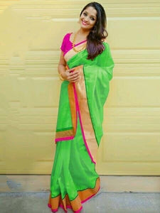 Attractive Green Chanderi Silk Plain Saree for Party Wear