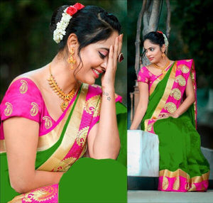 Pretty Green & Rani Zoya Silk With Jacquard Border Saree for Party Wear