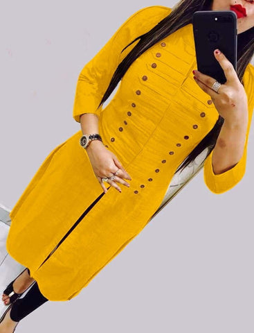Yellow color Function Wear Rayon Selfie Stitched Kurti For Women