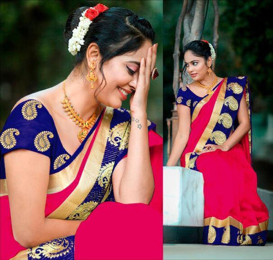 Sensational Rani & Navy Blue Zoya Silk With Jacquard Viscos Border Saree for Party Wear