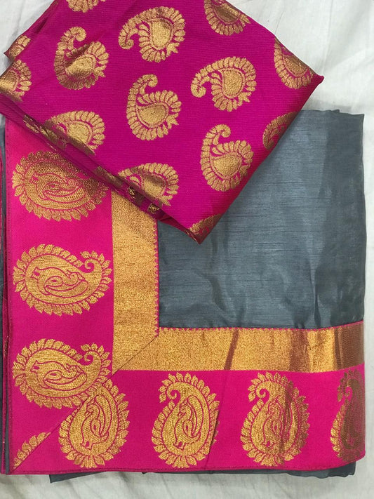 Dazzling Grey Zoya Silk With Jacquard Border Saree for Party Wear