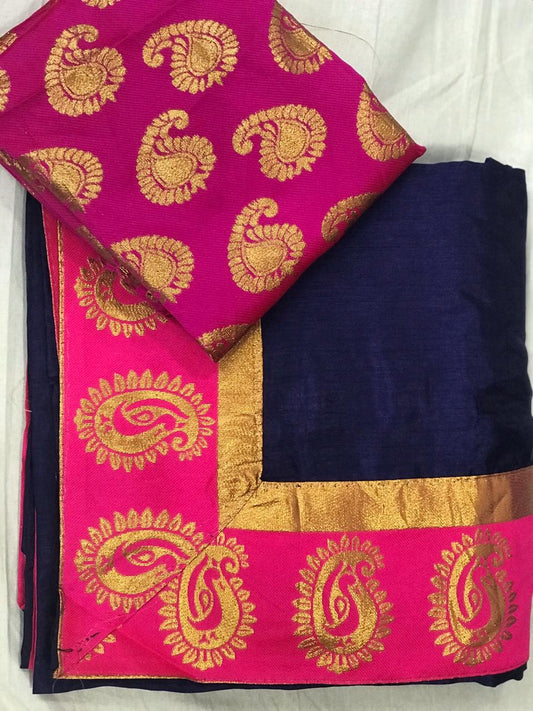 Devastating Navy Blue Zoya Silk With Jacquard Border Saree for Party Wear