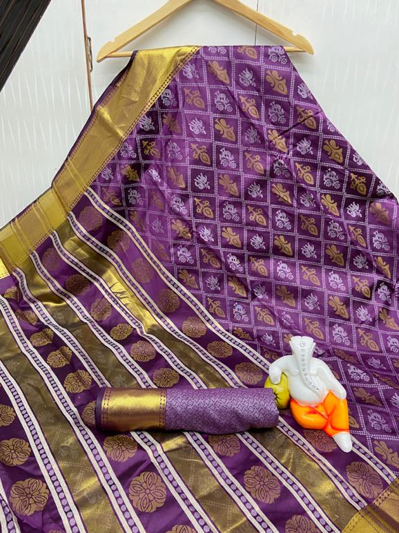 Magnificent Purple Bandhani Cotton Silk Jacquard Saree for Party Wear