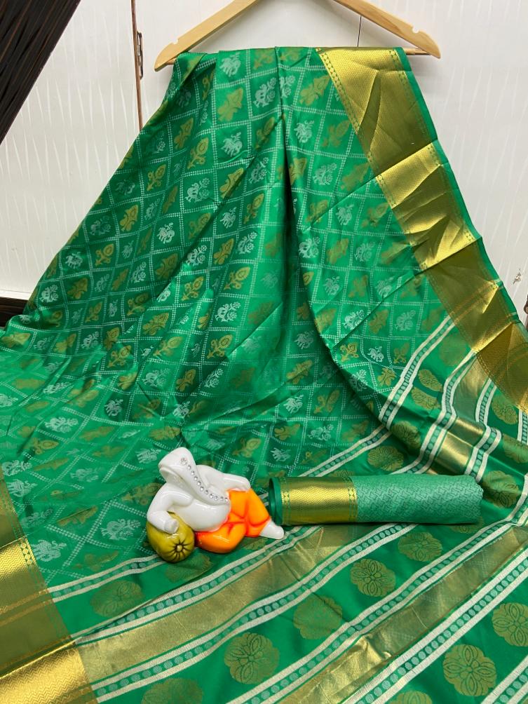 Bewitching Dark Green Cotton Silk Bandhani Jacquard Saree for Party Wear