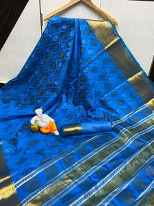 Charming Sky Blue Cotton Silk Bandhani Jacquard Saree for Party Wear