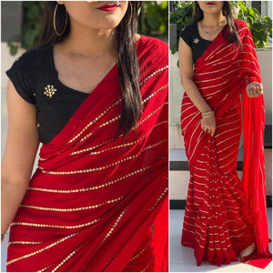 Pulchritudinous Black & Red Georgette With Embroidered Work Saree for Party Wear