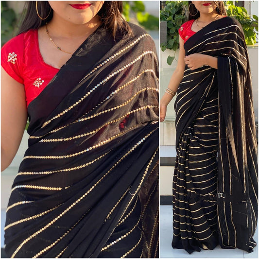 Remarkable Red & Black Georgette With Embroidered Work Saree for Party Wear