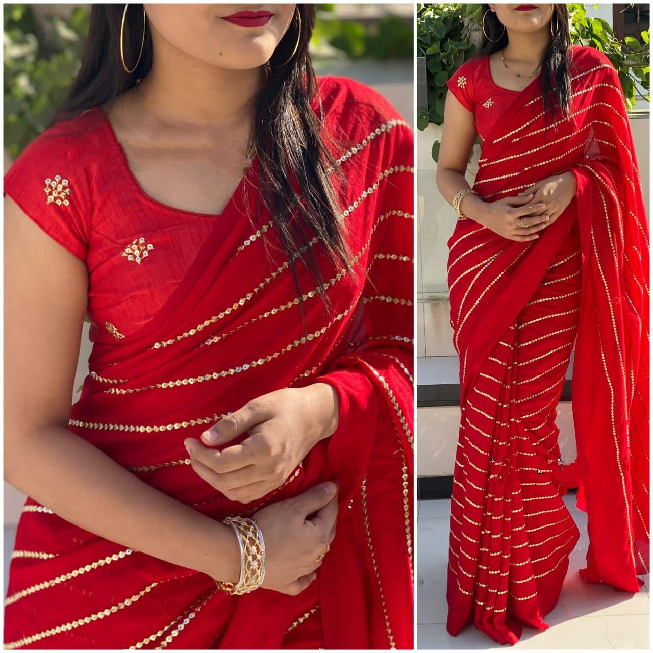 Extraordinary Demanding Red Georgette With Embroidered Work Saree for Party Wear