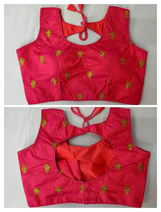 Splendid Pink Fantam With Golden Work Ready Made Blouse for Party Wear