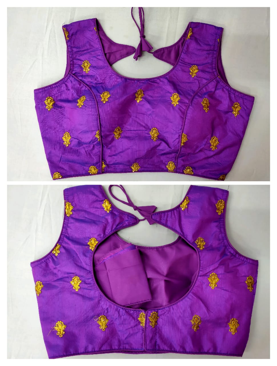 Imposing Purple Fantam With Golden Work Ready Made Blouse for Party Wear
