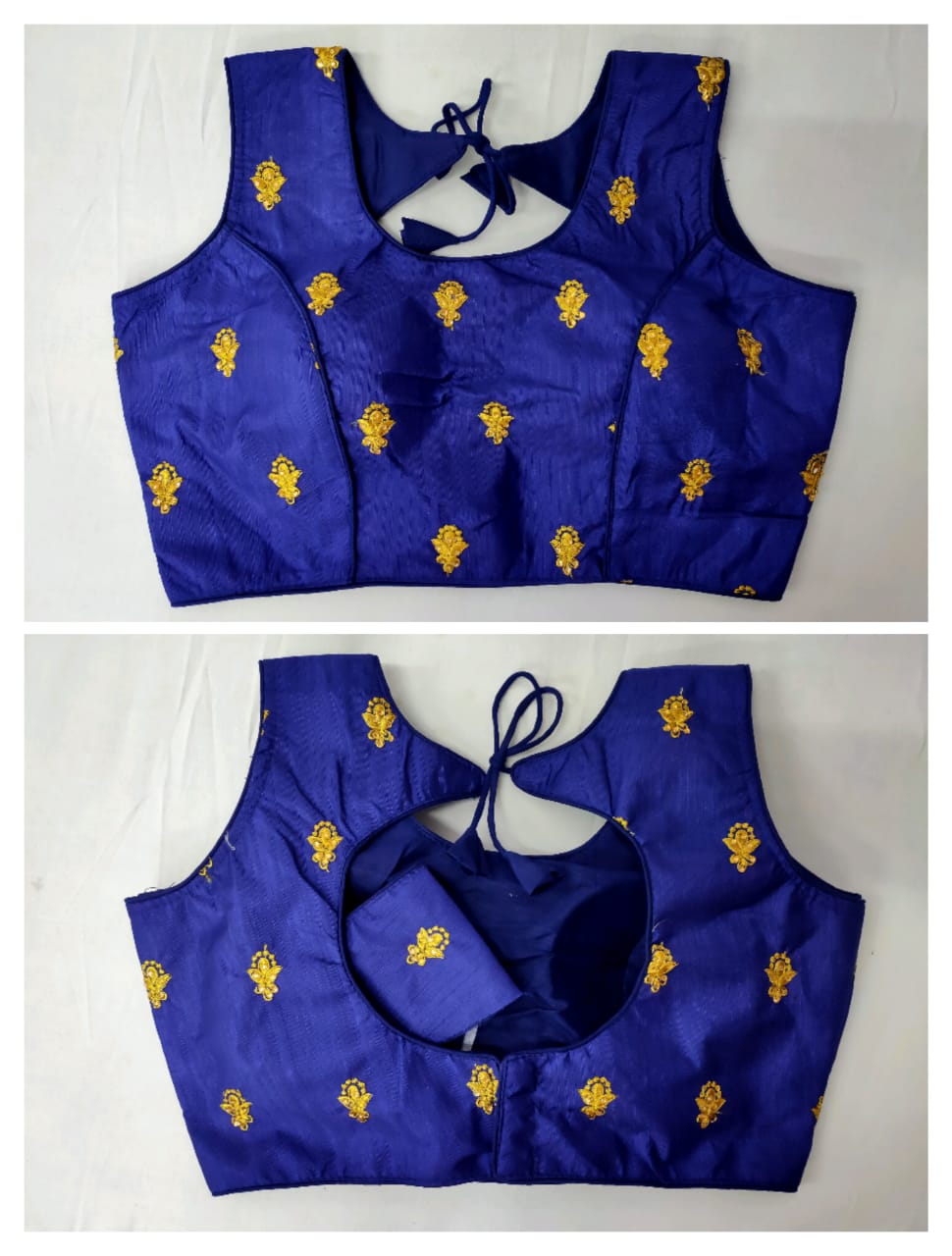 Mind-Boggling Royal Blue Fantam With Golden Work Ready Made Blouse for Party Wear