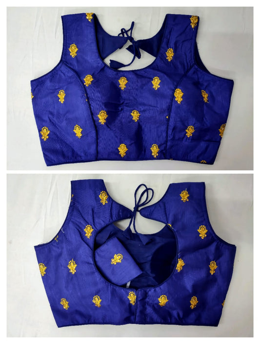 Mind-Boggling Royal Blue Fantam With Golden Work Ready Made Blouse for Party Wear