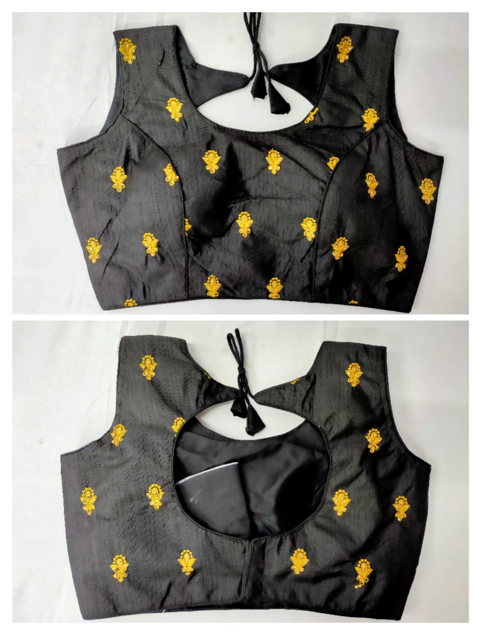 Mind-Blowing Black Fantam With Golden Work Ready Made Blouse for Party Wear