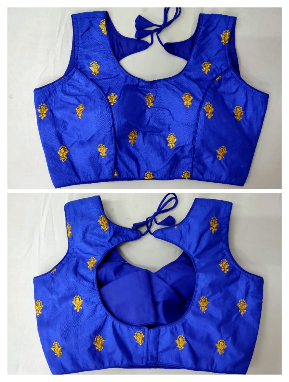 Fabulous Blue Golden Work With Fantam Ready Made Blouse for Party Wear