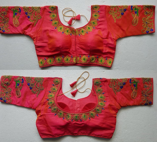 Exquisite Pink Thread Work Mango Silk Ready Made Blouse