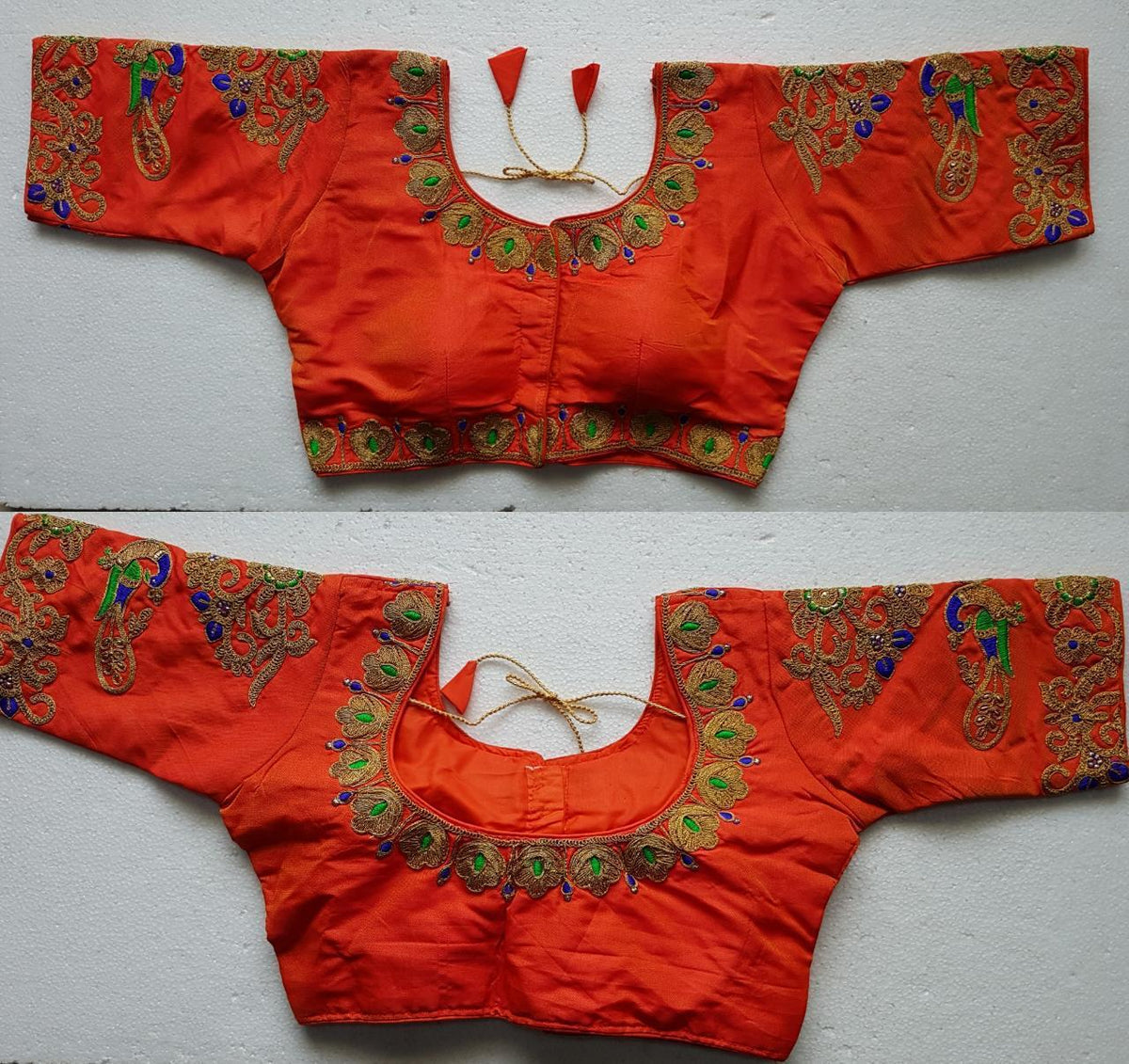 Gorgeous Orange Silk With Thread Work Ready Made Blouse