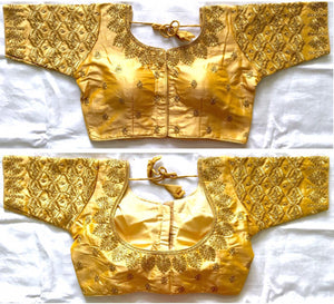 Amazeballs Golden Silk With Thread Work Ready Made Blouse