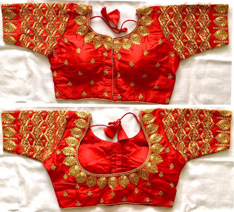 Smashing Red Silk With Thread Work Ready Made Blouse