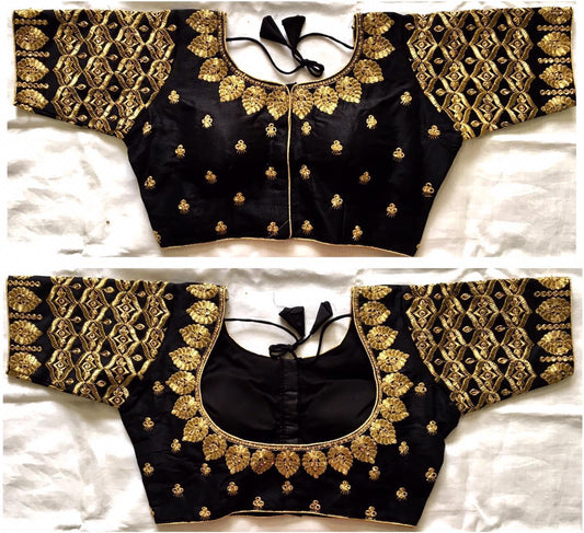 Bootylicious Black Silk With Thread Work Ready Made Blouse