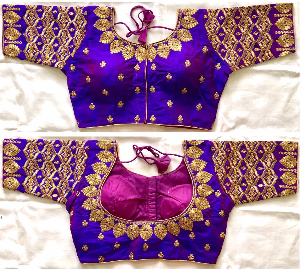 Pulchritudinous Purple Silk With Thread Work Ready Made Blouse
