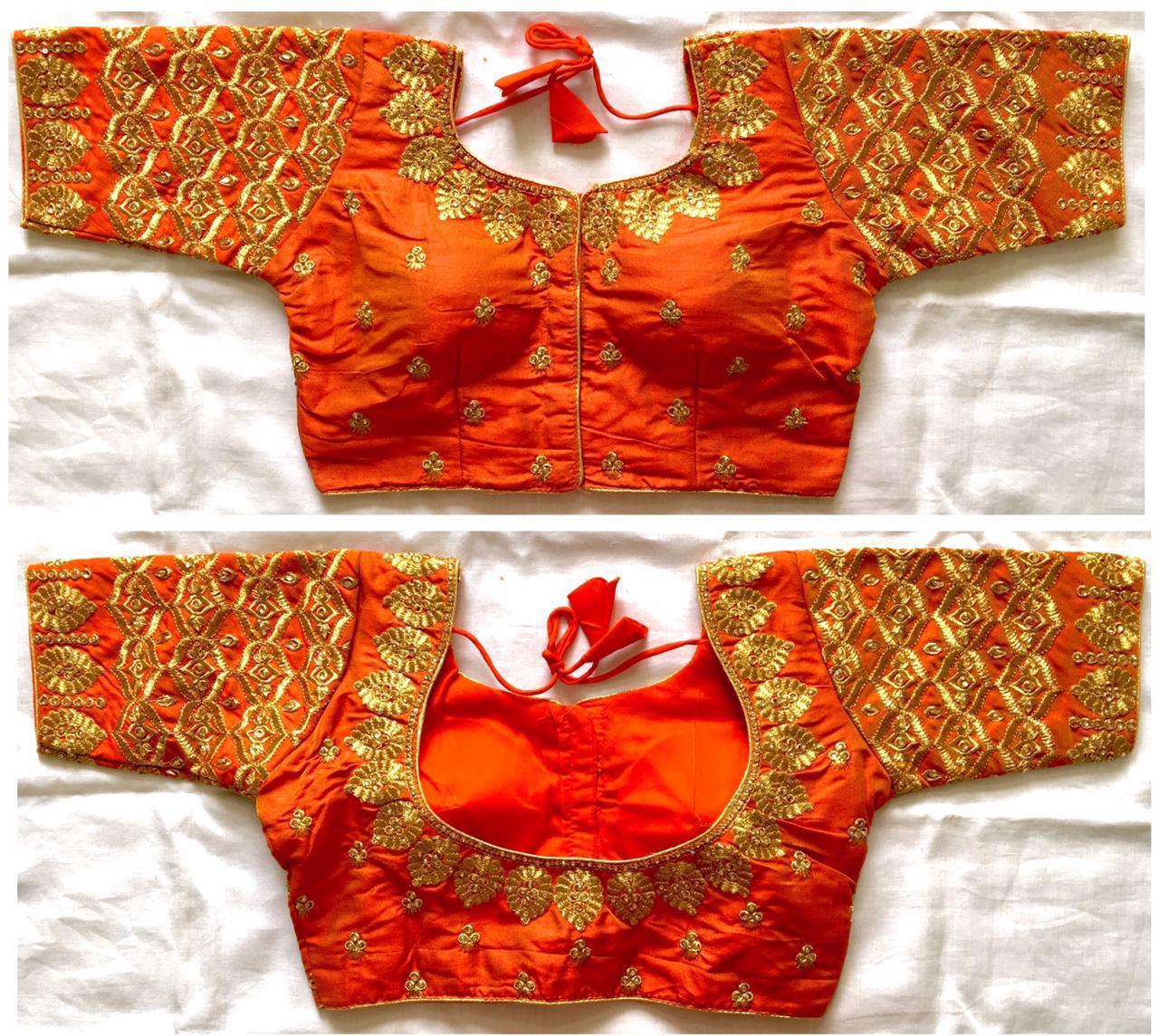 Remarkable Orange Thread Work Silk Ready Made Blouse