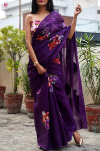 Devastating Purple Georgette With Printed Designer Saree Online