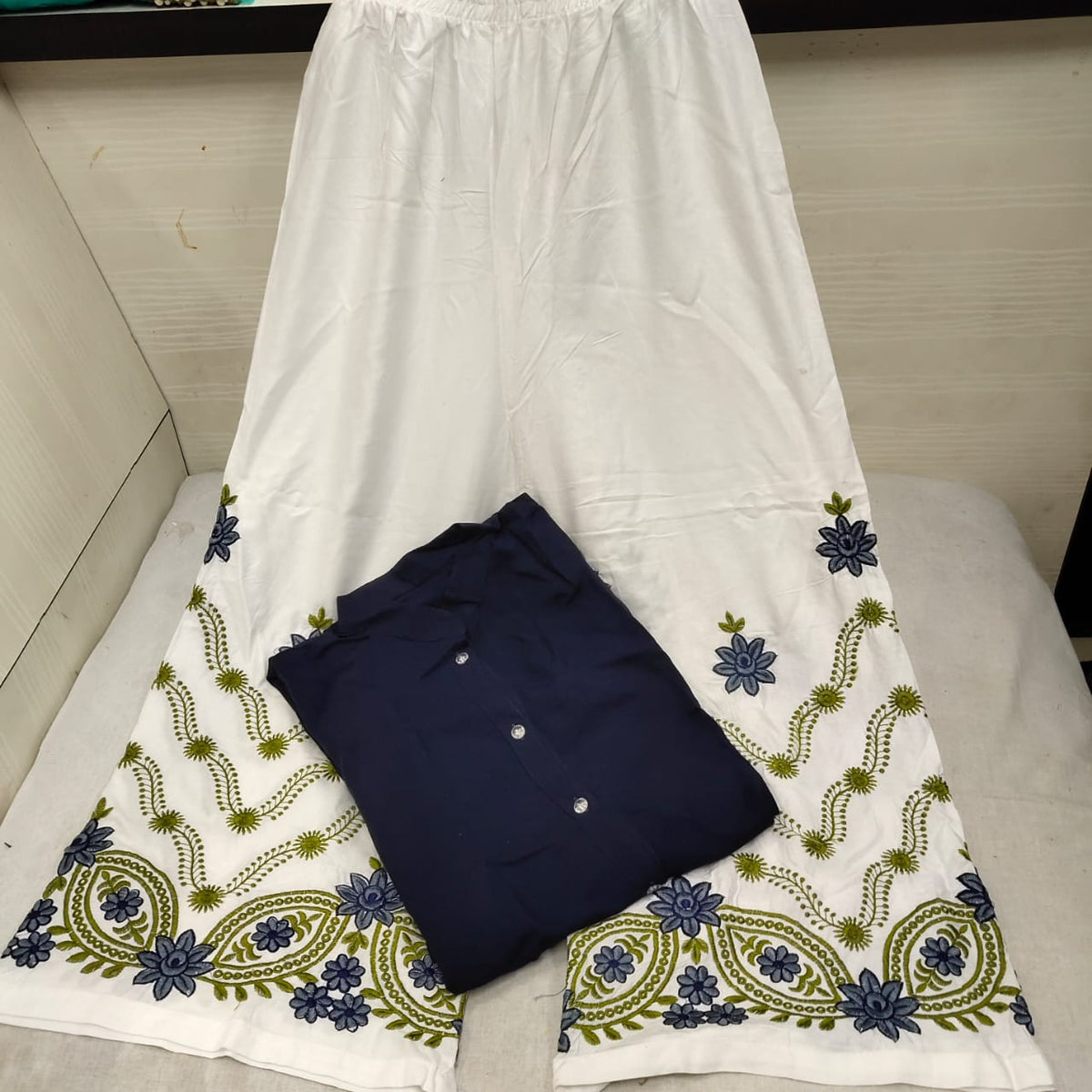 Charming Navy Blue Rayon Shervani Style Plazo & Kurti
