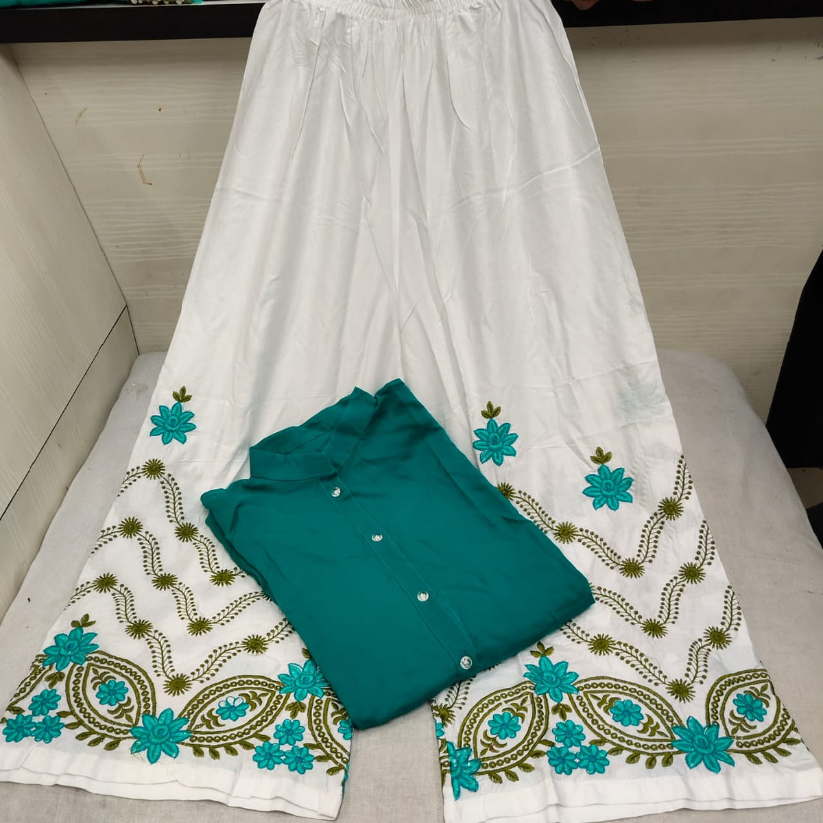 Alluring Firozi Rayon Shervani Style Plazo & Kurti