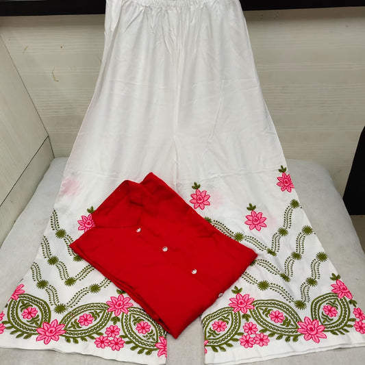Gorgeous Impressive Red Shervani Style Rayon Kurti & Plazo