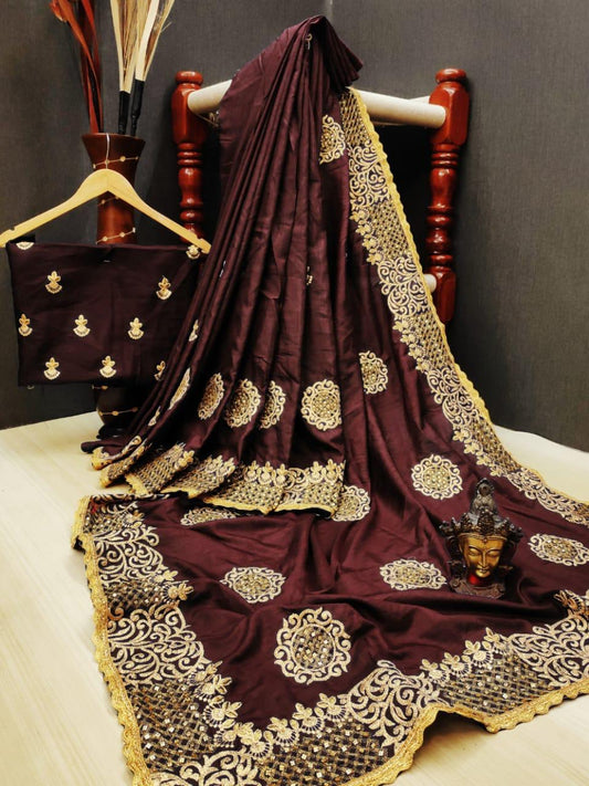 Pulchritudinous Maroon Silk With Diamond Thread Embroidered Work Designer Saree Online