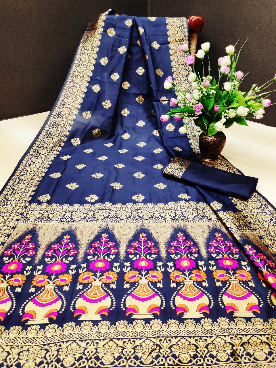 Incredible Blue Colored Silk With Rich Pallu Designer Saree Online