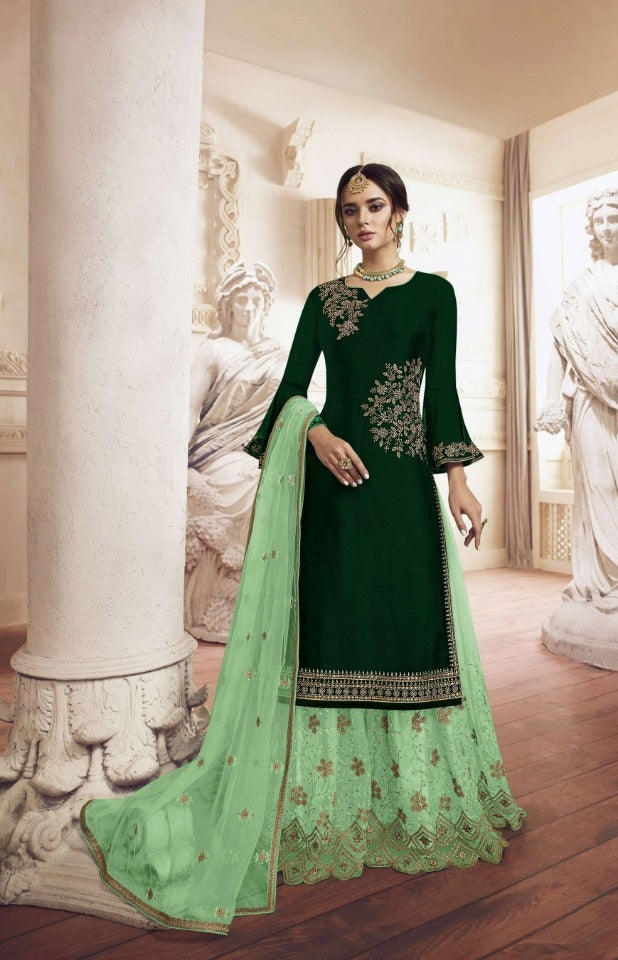 Breathtaking Green Rangoli With Embroidered Work Plazo Salwar Suit