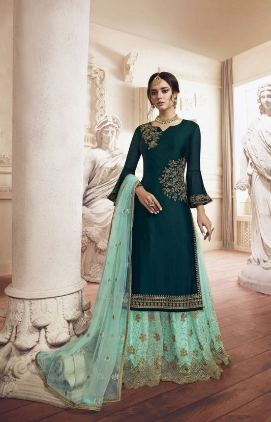 Fabulous Rama Colored Rangoli With Embroidered Work Plazo Salwar Suit