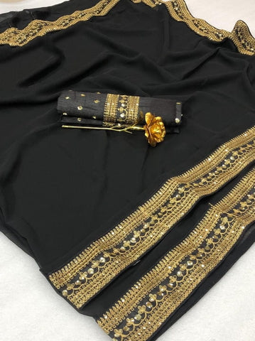 Radiant Black Georgette With Embroidered Work Designer Fancy Saree Online