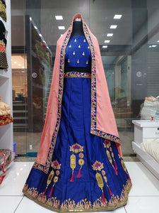Devastating Royal Blue Satin Silk With Embroidered Work New Lehenga Choli Design Online