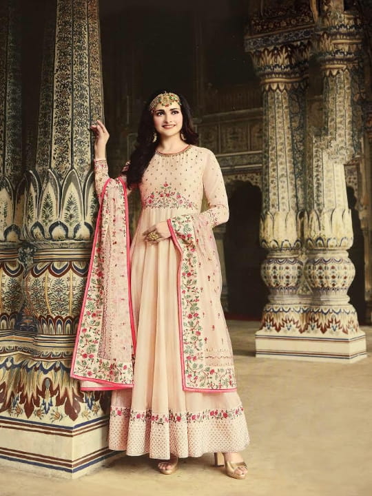 Glorious Cream Silk With Diamond Embroidered Work New Salwar suit Design Online