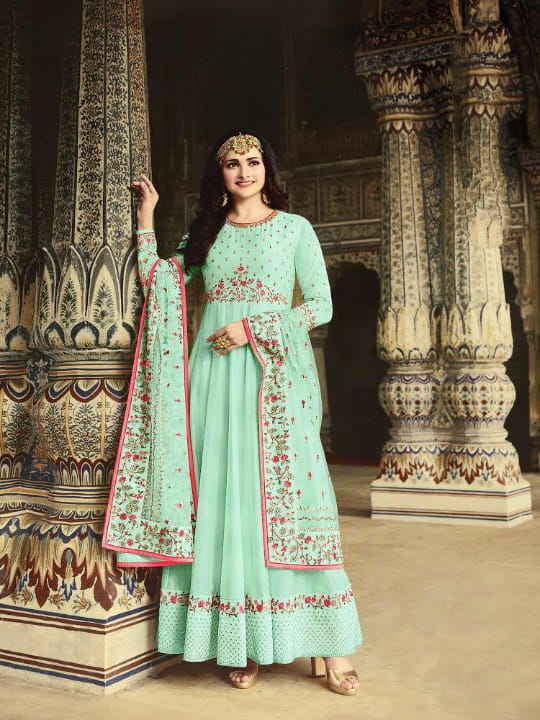 Captivating Pista Silk With Diamond Embroidered Work New Salwar suit Design Online