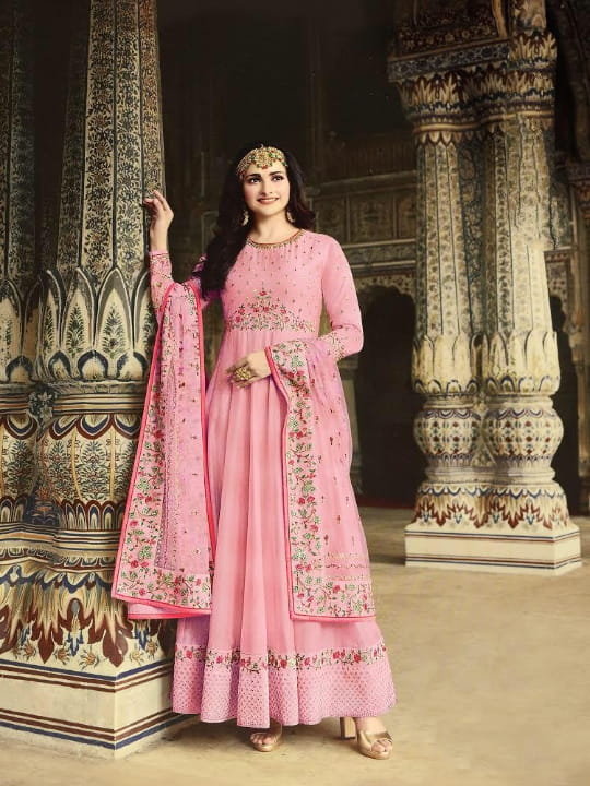 Alluring Pink Silk With Embroidered Diamond Work New Salwar suit Design Online