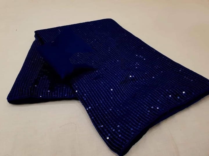 Extraordinary Navy Blue Georgette With Embroidered Work Designer Fancy Saree Online