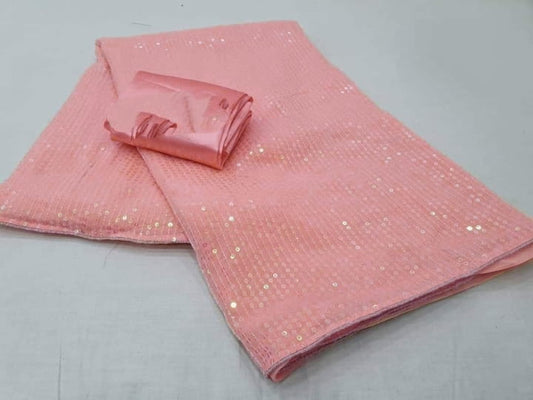 Amazing Peach Georgette With Embroidered Work Designer Fancy Saree Online