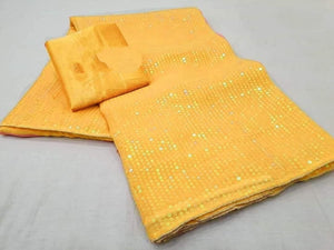 Breathtaking Yellow Georgette With Embroidered Work Designer Fancy Saree Online