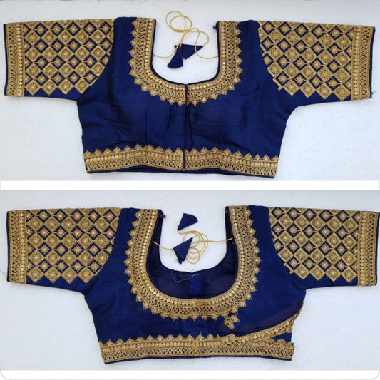 Ravishing Navy Blue Silk With Zari Thread Readymade Fancy Blouse