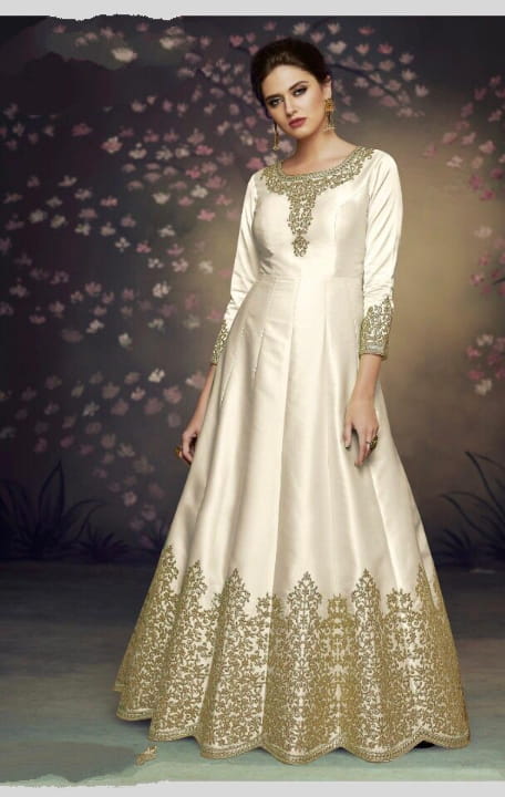 Devastating Off White Silk With Embroidered Thread Work Anarkali New Salwar suit Design Online