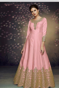 Wonderful Pink Silk With Thread Embroidered Work Anarkali New Salwar suit Design Online