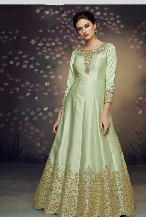Magnificent Pista Silk With Thread Embroidered Work Anarkali New Salwar suit Design Online