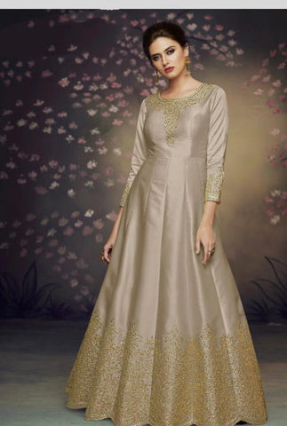 Glorious Grey Silk With Embroidered Thread Work Anarkali New Salwar suit Design Online