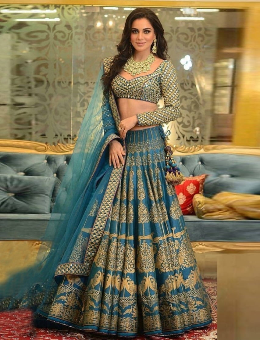Captivating Sky Blue Silk With Zari Digital Print New Lehenga Choli Design Online