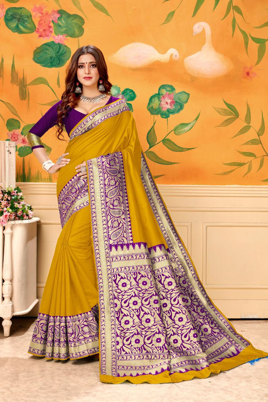 Gorgeous Mustard Banrasi Kota Silk Wedding Wear Designer Fancy Saree Online