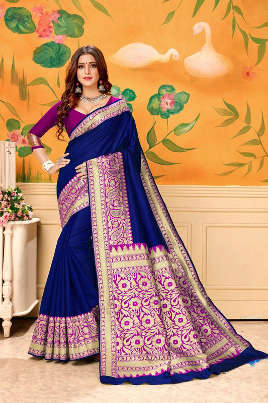 Bootylicious Royal Blue Banarasi Silk Wedding Wear Designer Fancy Saree Online